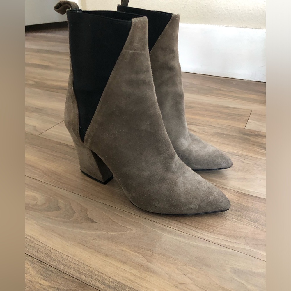 Aska gray black Italian suede leather Troy bootie heels 36.5